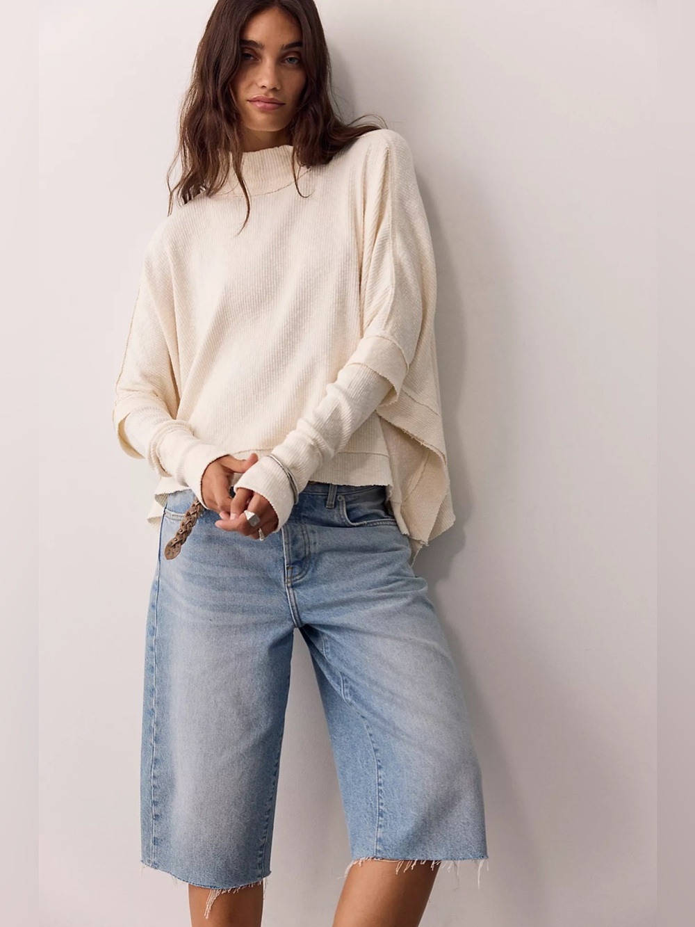 We the Free Moon Daisy Cowl Neck Draped Oversized Shirt Size Small Cream